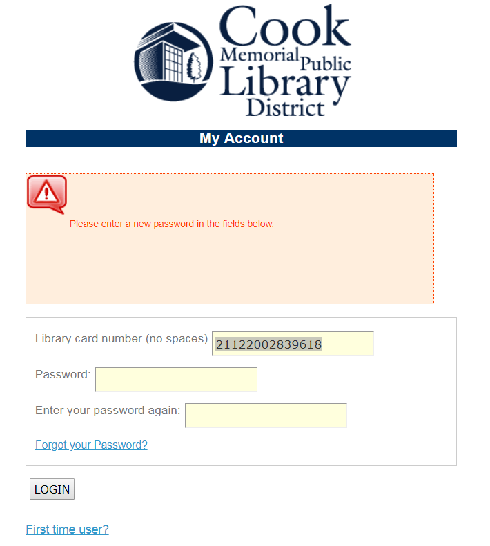 Account & Password Help - Cook Memorial Public Library District
