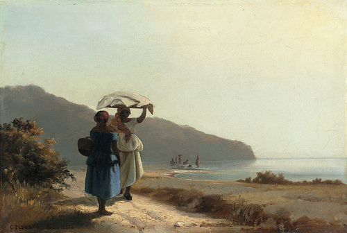 Two Women Chatting By the Sea by Camille Pissarro
