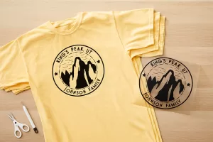 Iron on design on T-shirt saying "King's Peak UT; Johnson Family"