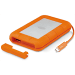 image of an orange external hard drive