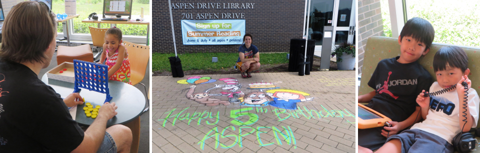 Images showing people using the library.