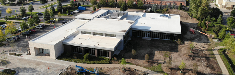 Arial view of Aspen Drive Library's expansion project, 2019.