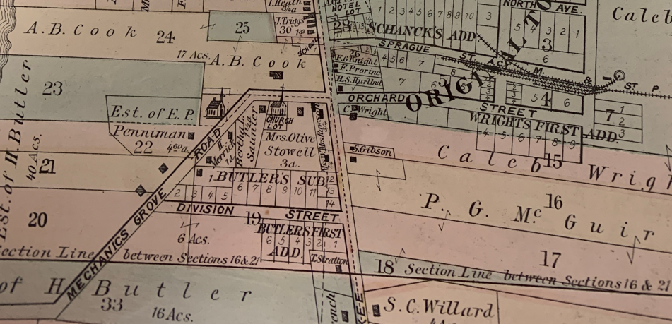 1885 Lake County Atlas showing Mechanics Grove Road in Libertyville