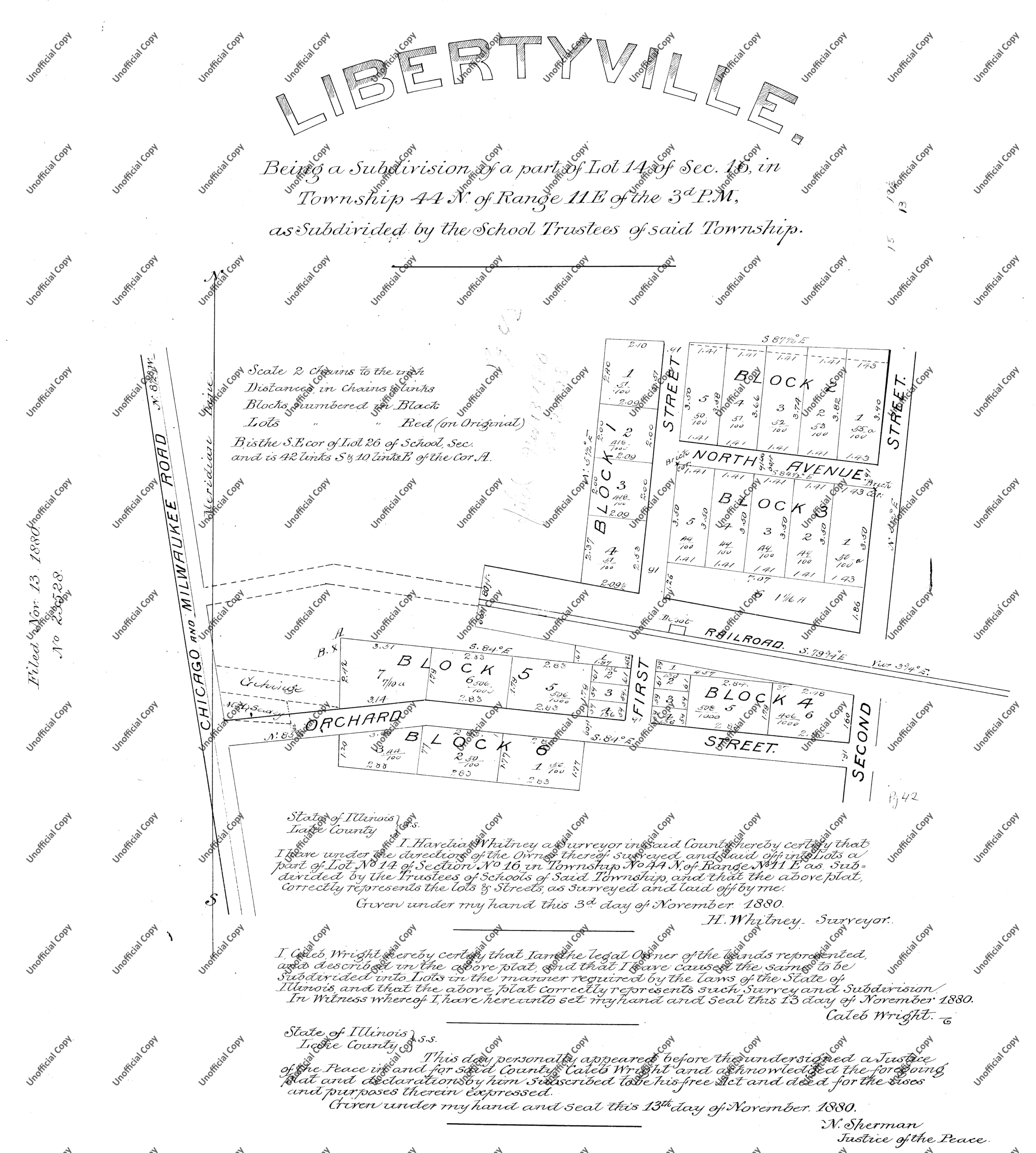 Libertyville Plat of Subdivision, 1880