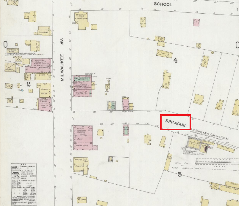 1897 Sanborn map showing Sprague Street