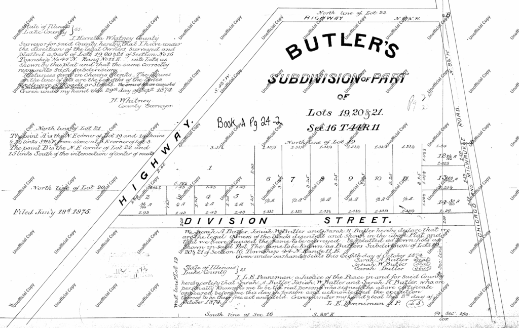 Butler's Subdivision plat, 1874