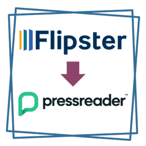 Image shows Flipster logo pointing to PressReader logo