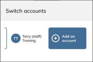 Switch accounts section of app showing where to add an account